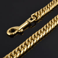 HKM-3117757 Stainless Steel Double-Six-Sided Dog Leash with Leather Handle - 17MM Wide, Available in Multiple Lengths