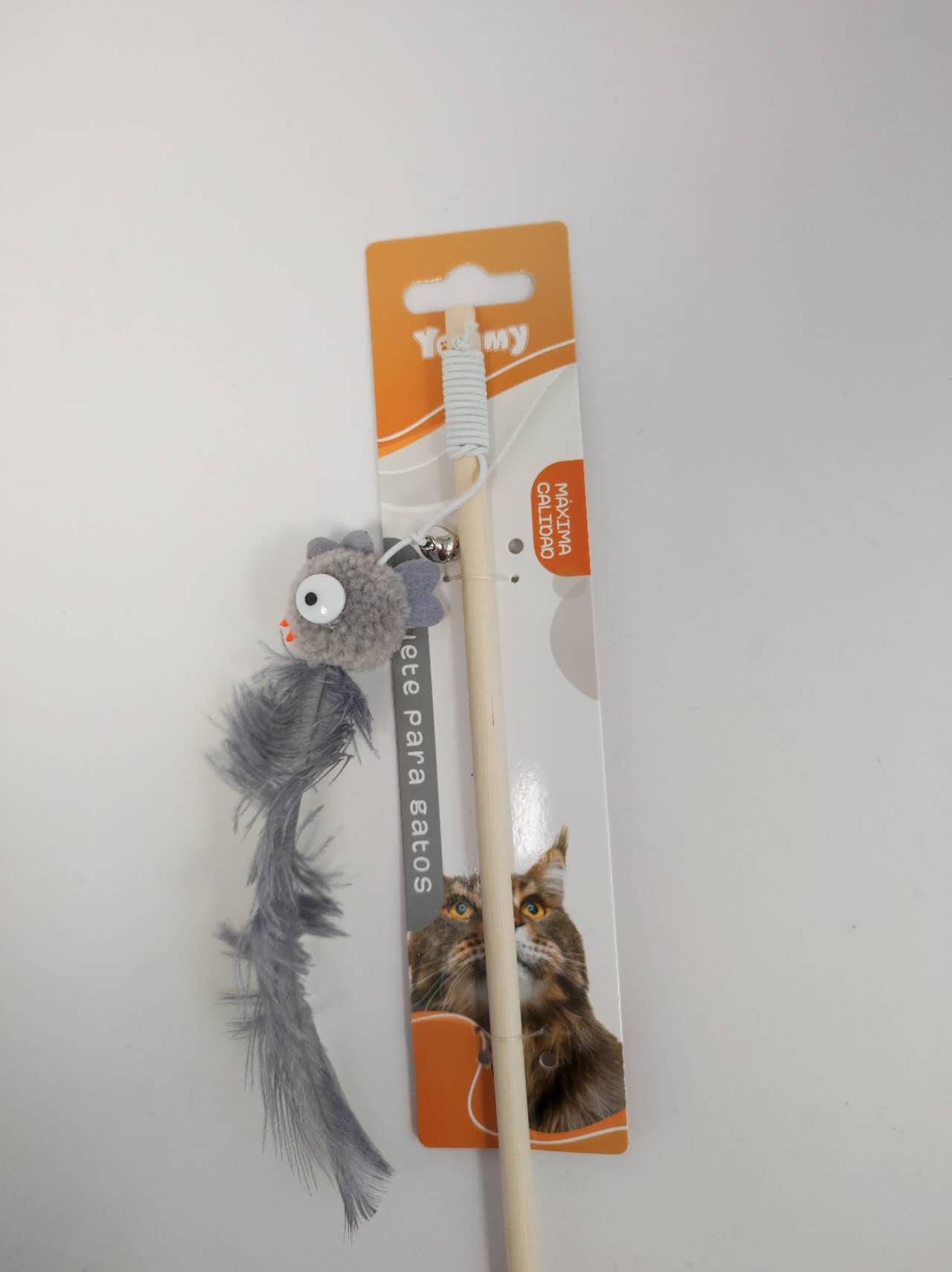 HKM-3118781 Ostrich Feather Teasing Cat Stick for Interactive Play