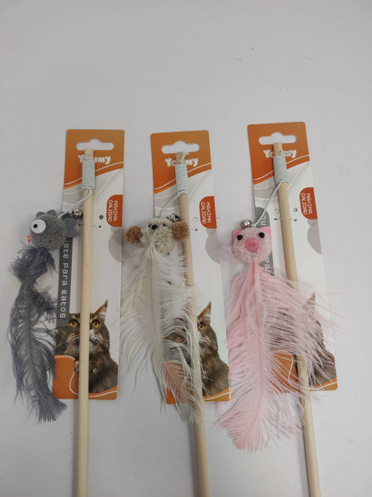 HKM-3118781 Ostrich Feather Teasing Cat Stick for Interactive Play