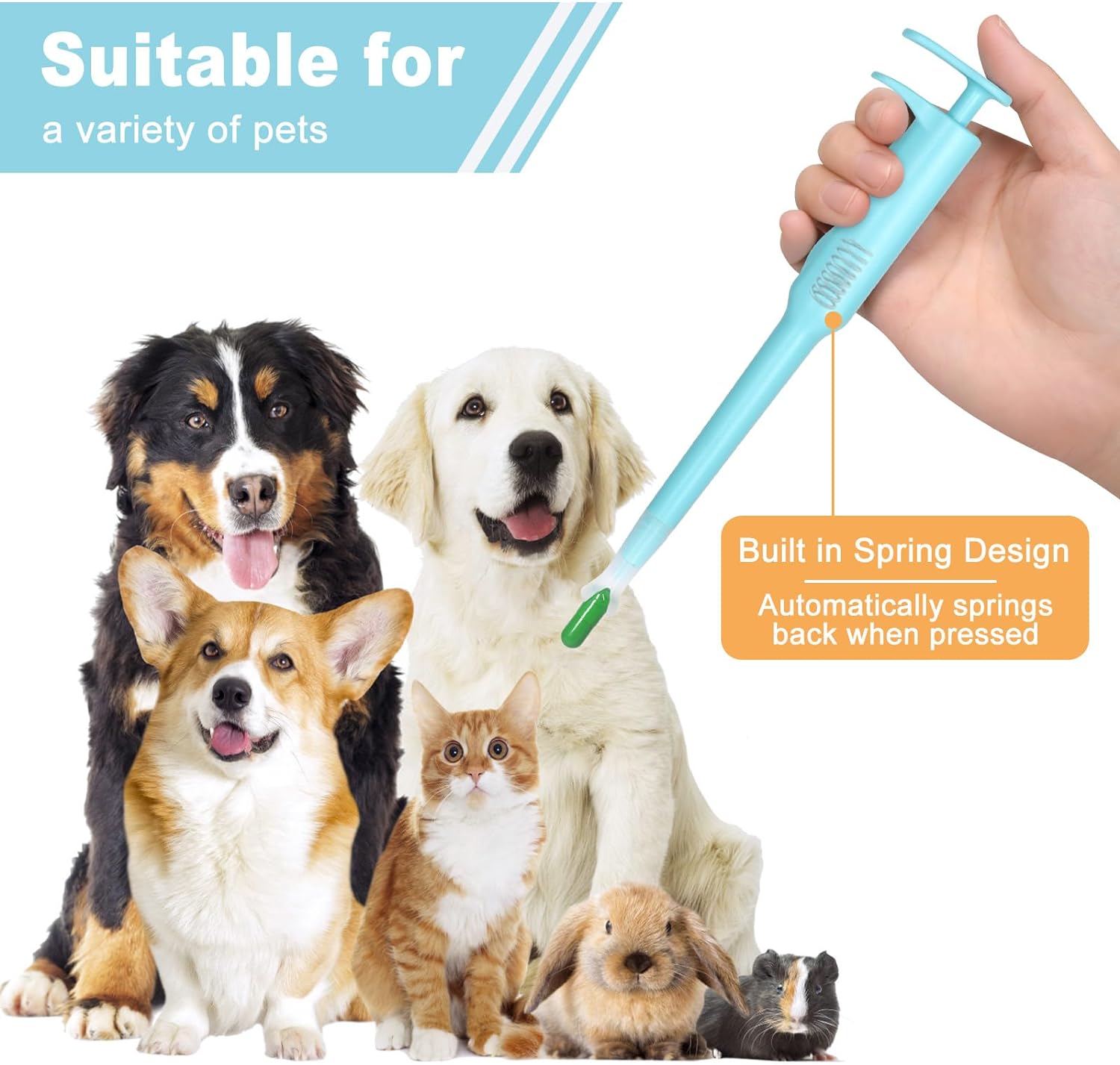 HKM-3121213 Pet Pill Dispenser with Soft Silicone Tip for Easy Medication Administration to Cats, Dogs, and Small Animals