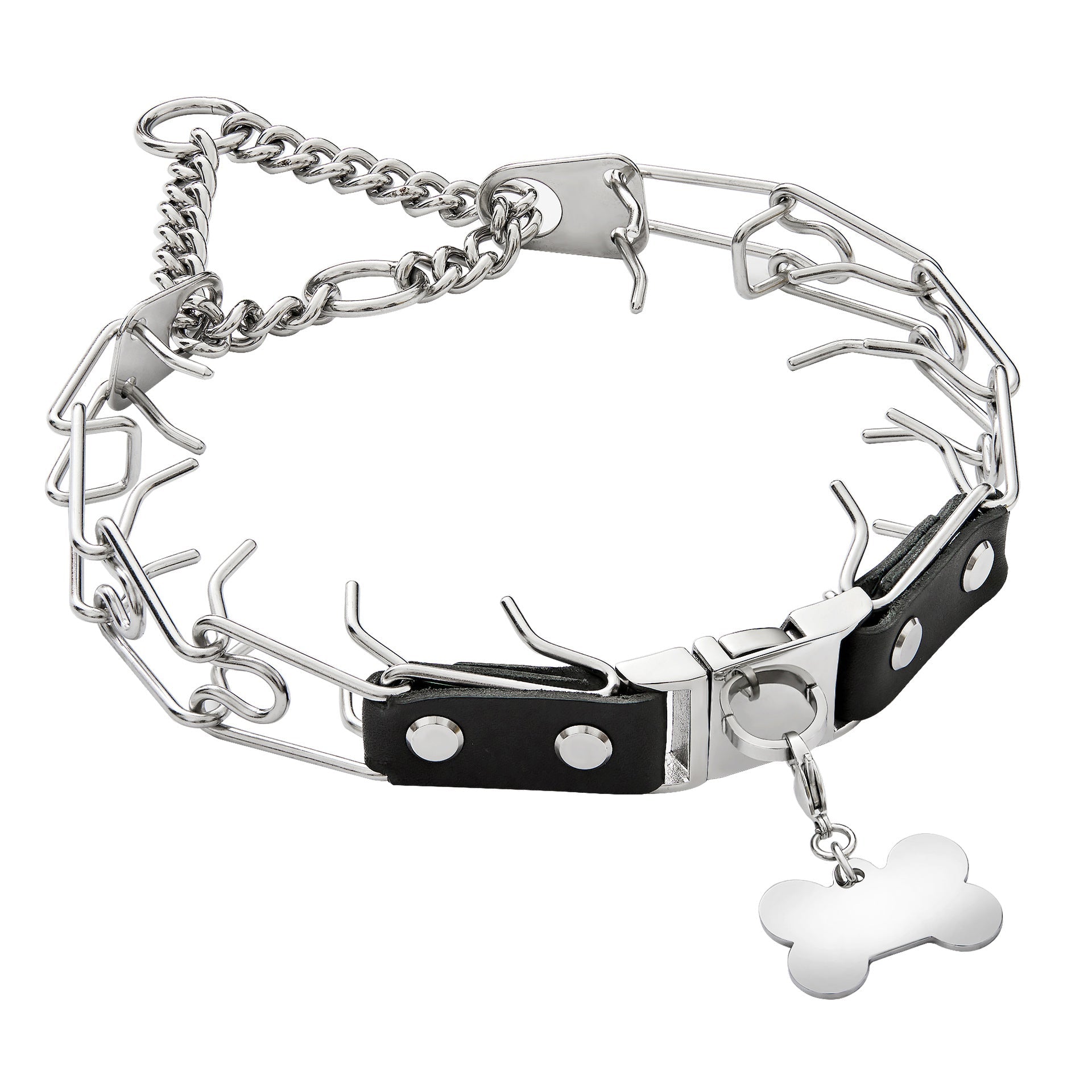 HKM-3121725 Stainless Steel Dog Stimulation Collar with Bone Tag Pendant - 24 Inch Length