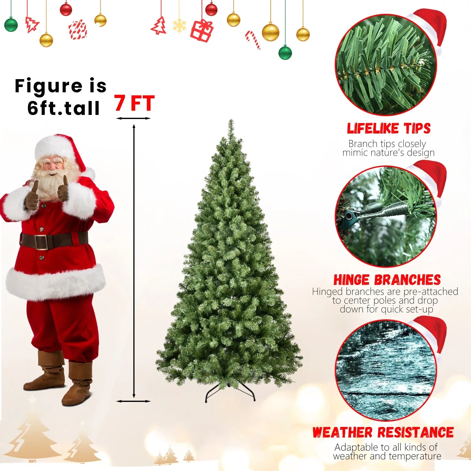 HKM-312275 Artificial 7ft Pine Christmas Tree with LED Lights for Indoor Home Decoration