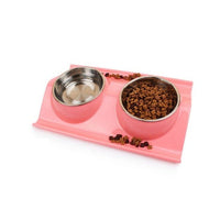 HKM-3123901 Detachable Stainless Steel and PP Resin Pet Food and Water Bowls - Available in Pink, Blue, and Yellow