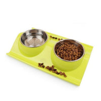 HKM-3123901 Detachable Stainless Steel and PP Resin Pet Food and Water Bowls - Available in Pink, Blue, and Yellow