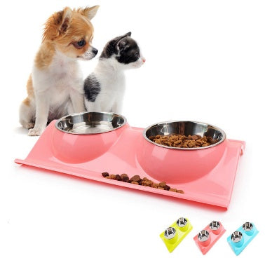 HKM-3123901 Detachable Stainless Steel and PP Resin Pet Food and Water Bowls - Available in Pink, Blue, and Yellow
