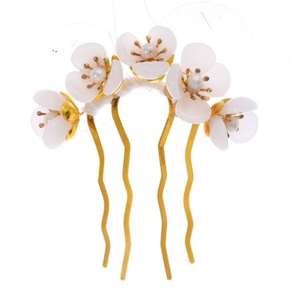 HKM-312403 Handmade Antique Jade Headdress Hairpin with Beaded Petals – Geometric Women's Accessory