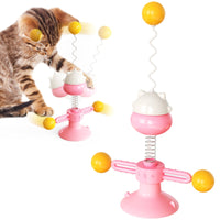 HKM-3124541 Interactive Cat Toy Spring Turntable Ball in Pink, Lake Blue, and Yellow