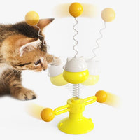 HKM-3124541 Interactive Cat Toy Spring Turntable Ball in Pink, Lake Blue, and Yellow