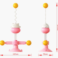 HKM-3124541 Interactive Cat Toy Spring Turntable Ball in Pink, Lake Blue, and Yellow