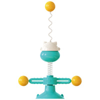HKM-3124541 Interactive Cat Toy Spring Turntable Ball in Pink, Lake Blue, and Yellow