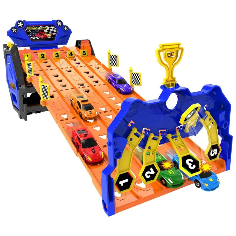 HKM-312467 Free Wheel Railway Car Set with Parking Space and Scooters for Kids Ages 2-4