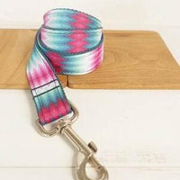 HKM-3125693 Patterned Dog Collar and Leash Set in Green Peacock - Adjustable Polyester Webbing for All Sizes