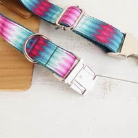 HKM-3125693 Patterned Dog Collar and Leash Set in Green Peacock - Adjustable Polyester Webbing for All Sizes
