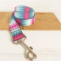 HKM-3125693 Patterned Dog Collar and Leash Set in Green Peacock - Adjustable Polyester Webbing for All Sizes
