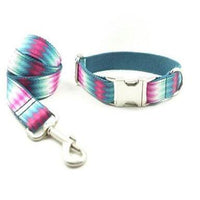 HKM-3125693 Patterned Dog Collar and Leash Set in Green Peacock - Adjustable Polyester Webbing for All Sizes