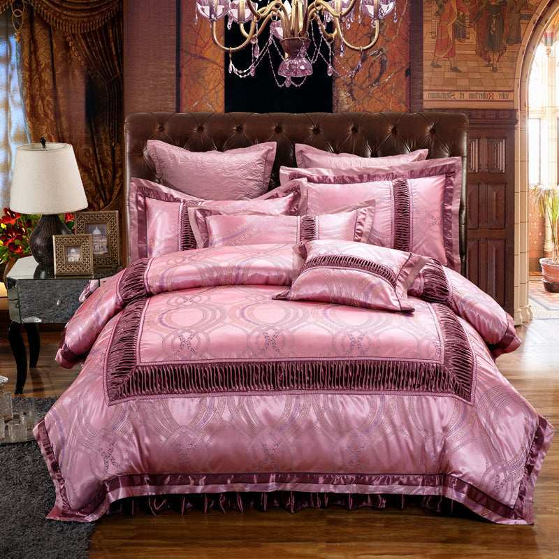HKM-312659 Cotton Jacquard Wedding Bed Cover Set with Floral Embroidery - Available in Multiple Sizes