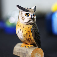 HKM-3126973 Artisan Round Carved Owl Wood Sculpture in Brown, Gray, or Barn Owl Designs