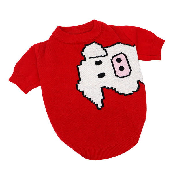 HKM-3127485 Cozy Red Wool Sweater for Pugs and Short-Bodied Dogs