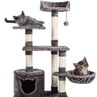 HKM-3127869 Space-Saving Light Gray Cat Tower with Wood Structure