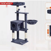 HKM-3127869 Space-Saving Light Gray Cat Tower with Wood Structure