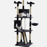 HKM-3127869 Space-Saving Light Gray Cat Tower with Wood Structure