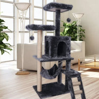 HKM-3127869 Space-Saving Light Gray Cat Tower with Wood Structure