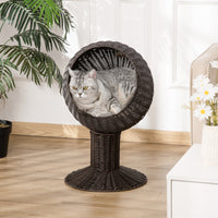 HKM-3128125 Elevated Coffee Cat Bed with Rotating Egg Chair Pod and Thick Cushion