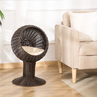 HKM-3128125 Elevated Coffee Cat Bed with Rotating Egg Chair Pod and Thick Cushion