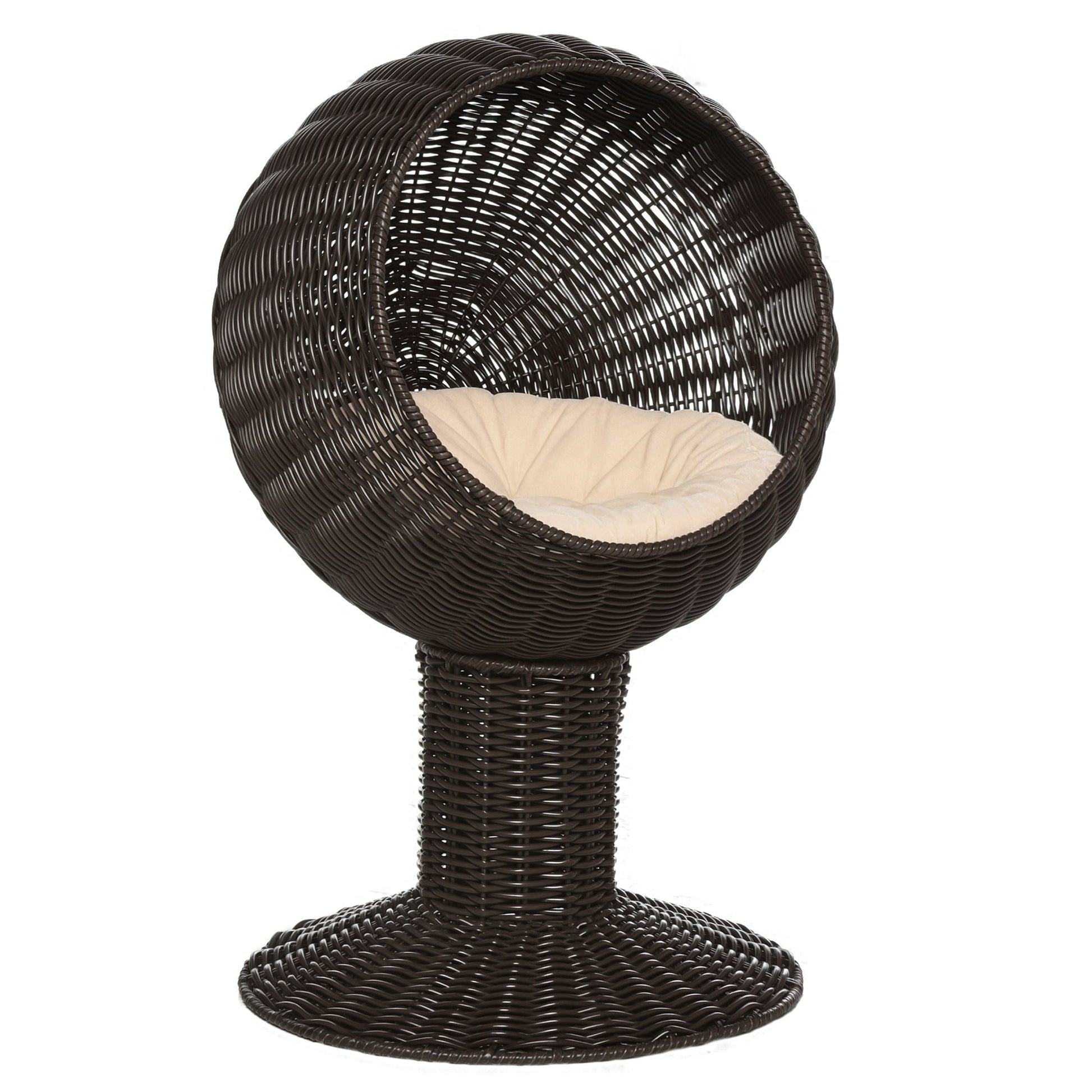HKM-3128125 Elevated Coffee Cat Bed with Rotating Egg Chair Pod and Thick Cushion
