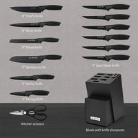 HKM-312851 15-Piece Professional Black Non-Stick Coating Stainless Steel Knife Block Set with Kitchen Scissor
