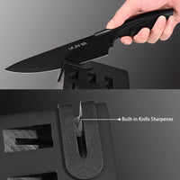 HKM-312851 15-Piece Professional Black Non-Stick Coating Stainless Steel Knife Block Set with Kitchen Scissor