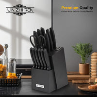 HKM-312851 15-Piece Professional Black Non-Stick Coating Stainless Steel Knife Block Set with Kitchen Scissor