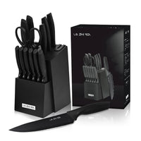 HKM-312851 15-Piece Professional Black Non-Stick Coating Stainless Steel Knife Block Set with Kitchen Scissor