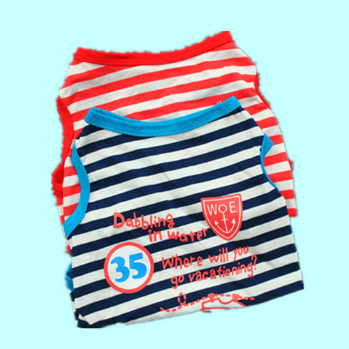 HKM-3128765 Breathable Cotton Striped Dog T-Shirt in Red and Blue - Casual Vest Style