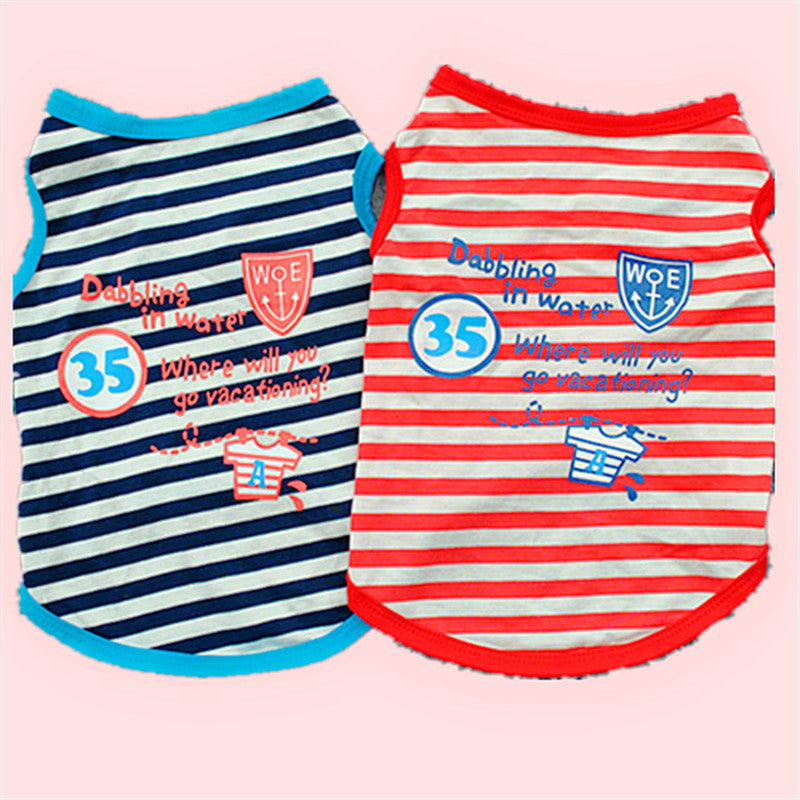 HKM-3128765 Breathable Cotton Striped Dog T-Shirt in Red and Blue - Casual Vest Style