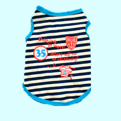 HKM-3128765 Breathable Cotton Striped Dog T-Shirt in Red and Blue - Casual Vest Style