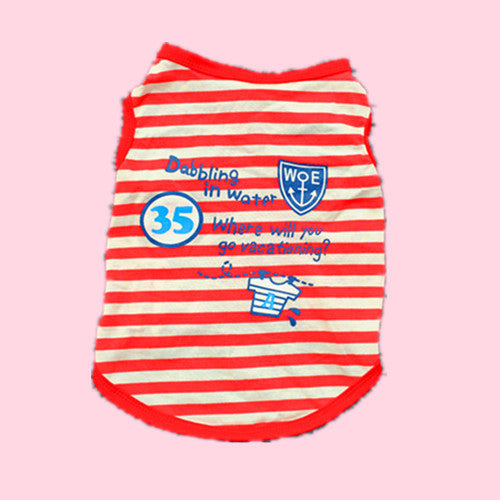 HKM-3128765 Breathable Cotton Striped Dog T-Shirt in Red and Blue - Casual Vest Style