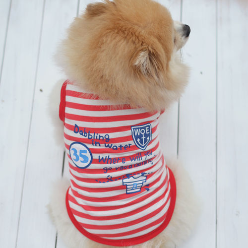 HKM-3128765 Breathable Cotton Striped Dog T-Shirt in Red and Blue - Casual Vest Style