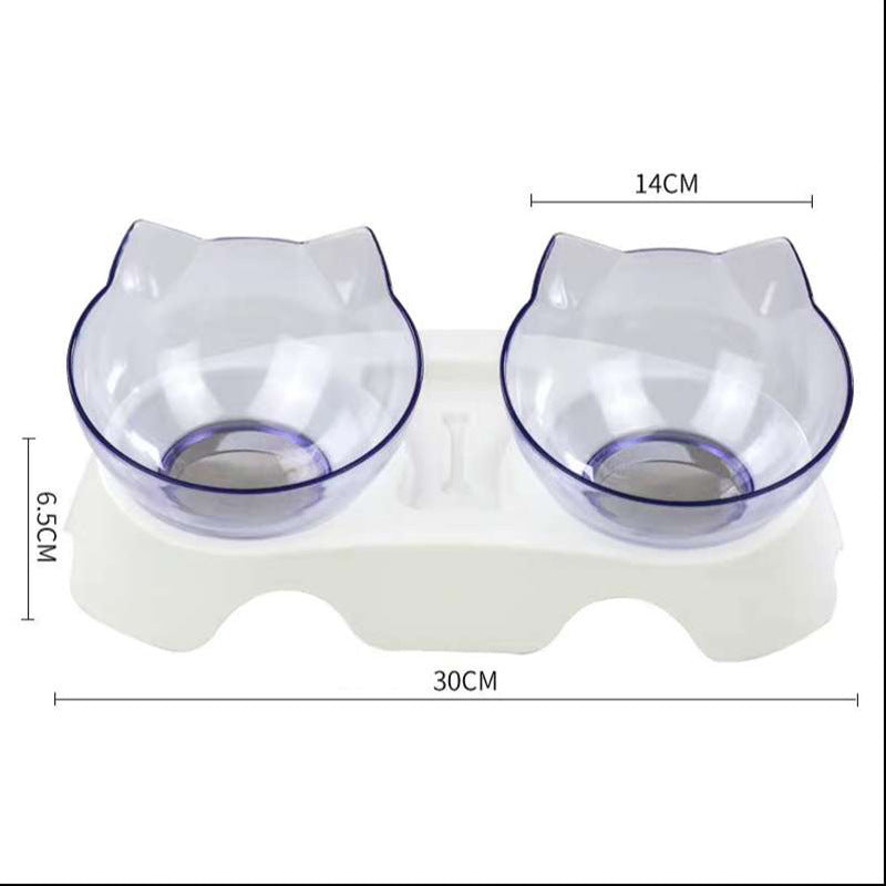 HKM-3129661 Transparent Double Cat Food Bowl with 15¡ã Neck Protection and Anti-Skid Base
