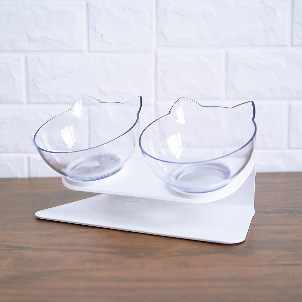 HKM-3129661 Transparent Double Cat Food Bowl with 15¡ã Neck Protection and Anti-Skid Base
