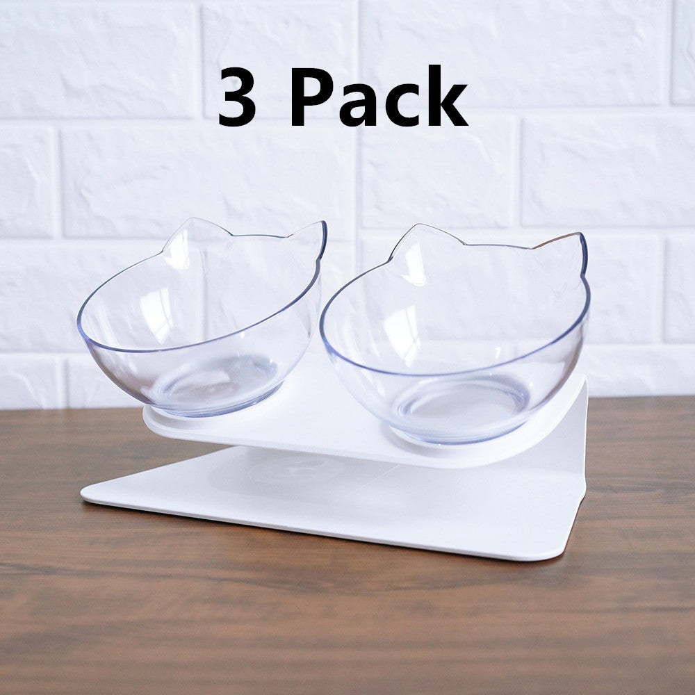 HKM-3129661 Transparent Double Cat Food Bowl with 15¡ã Neck Protection and Anti-Skid Base