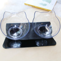 HKM-3129661 Transparent Double Cat Food Bowl with 15¡ã Neck Protection and Anti-Skid Base