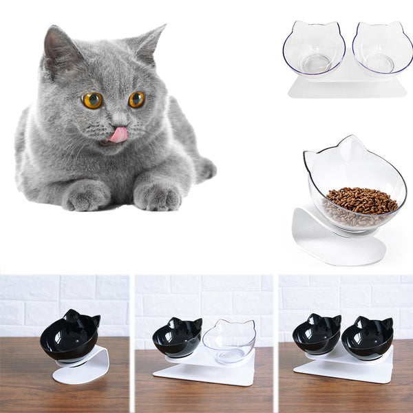 HKM-3129661 Transparent Double Cat Food Bowl with 15¡ã Neck Protection and Anti-Skid Base