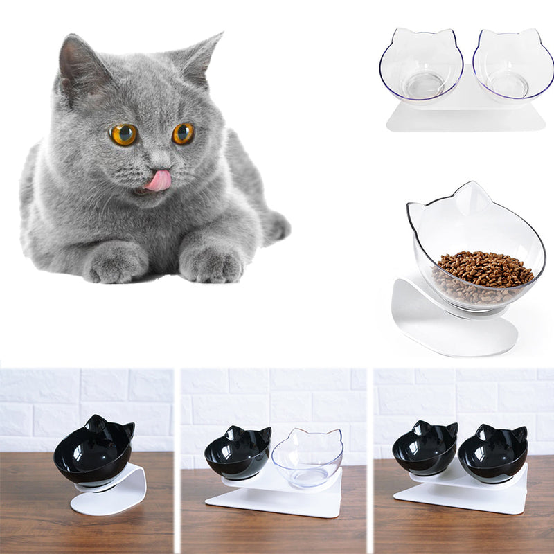 HKM-3129661 Transparent Double Cat Food Bowl with 15¡ã Neck Protection and Anti-Skid Base