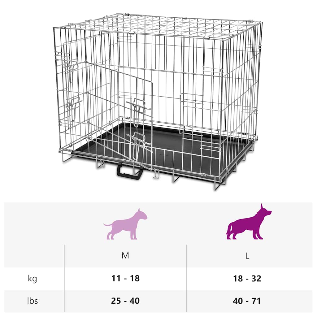 HKM-3130941 Foldable Dog Crate - Heavy-Duty Galvanized Steel, Easy Storage, Size L 95 x 56 x 64 cm
