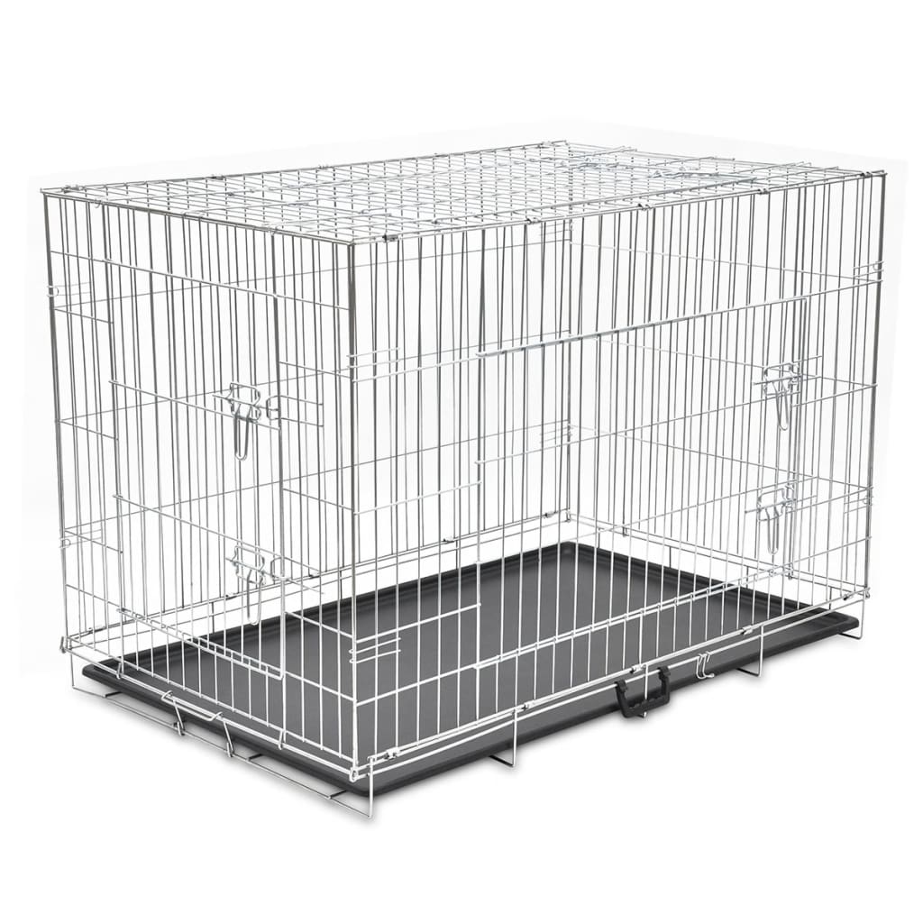 HKM-3130941 Foldable Dog Crate - Heavy-Duty Galvanized Steel, Easy Storage, Size L 95 x 56 x 64 cm