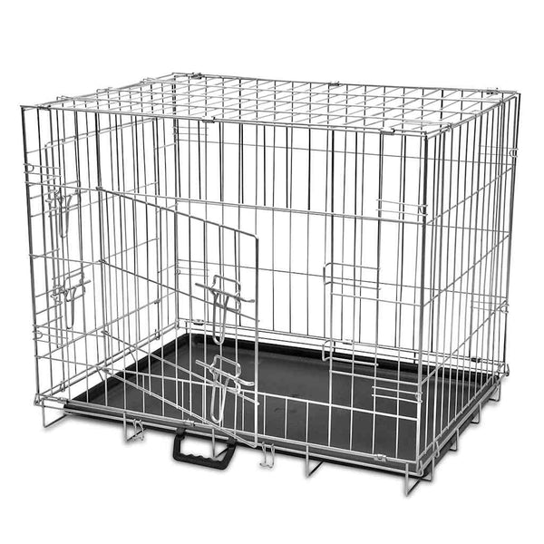 HKM-3130941 Foldable Dog Crate - Heavy-Duty Galvanized Steel, Easy Storage, Size L 95 x 56 x 64 cm