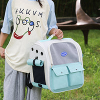 HKM-3131709 Portable Breathable Pet Backpack in Milky White, Gray, Green, Blue, and Pink