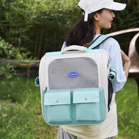 HKM-3131709 Portable Breathable Pet Backpack in Milky White, Gray, Green, Blue, and Pink