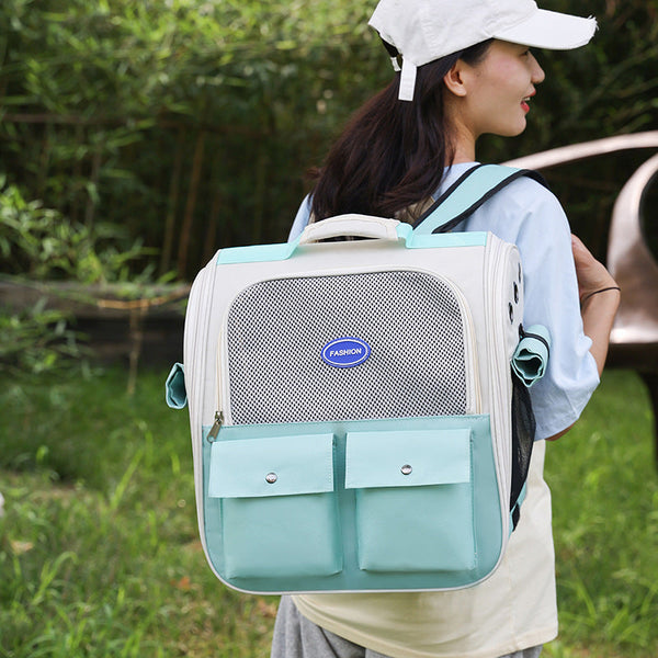 HKM-3131709 Portable Breathable Pet Backpack in Milky White, Gray, Green, Blue, and Pink